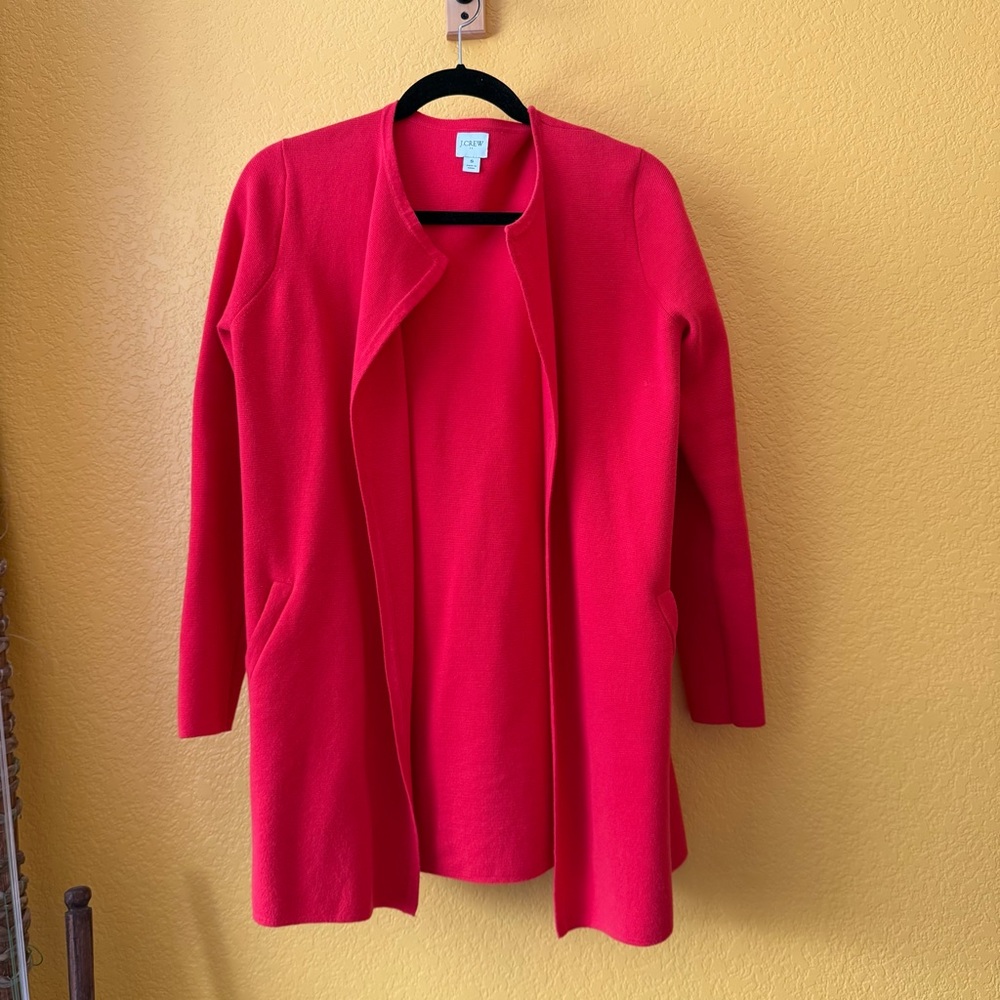 J Crew Factory Juliette Red 100% Cotton Collarless Sweater Blazer
